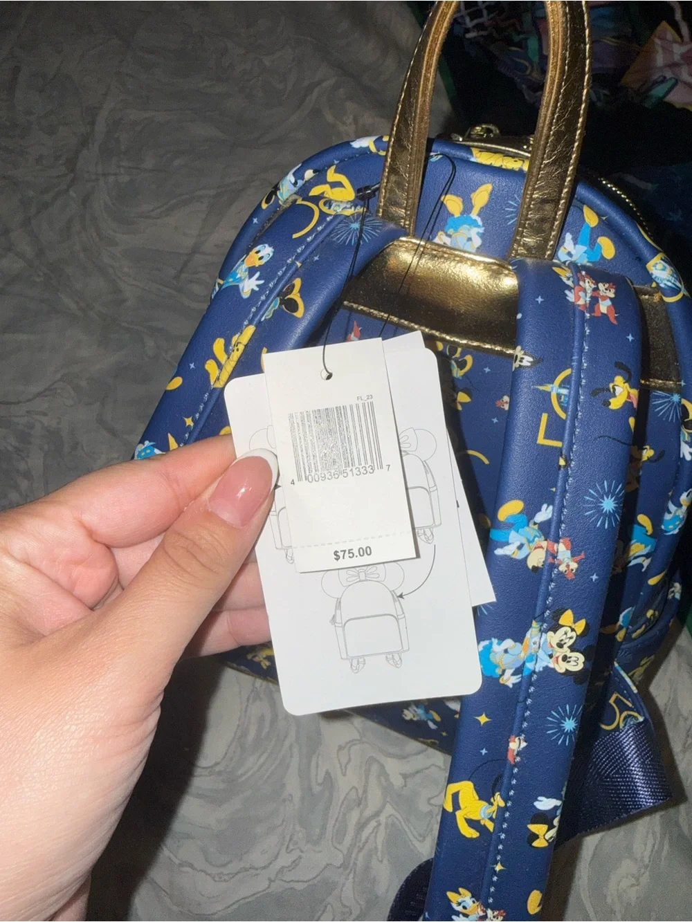 Loungefly Navy and Gold Disney Characters Mini Backpack